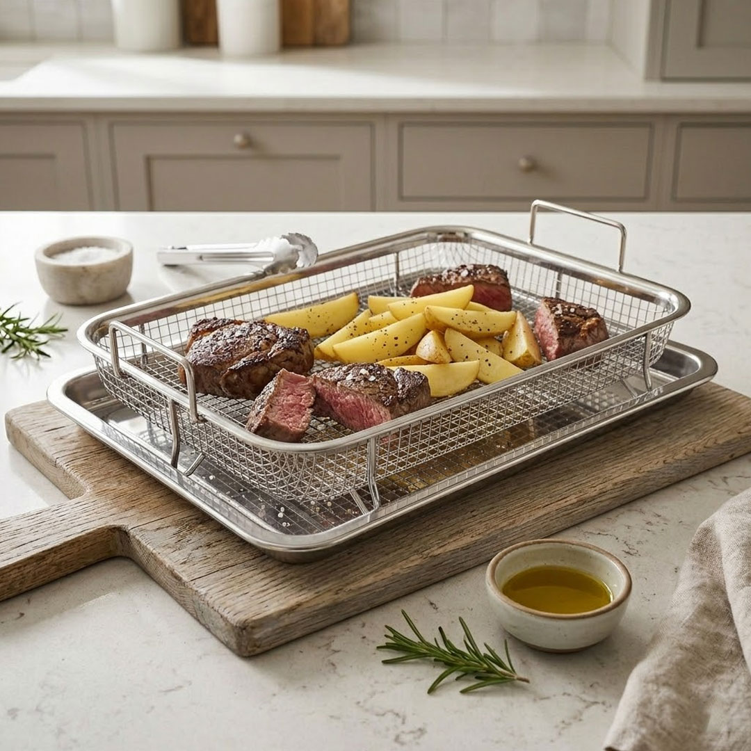 Stainless Steel Crisper Basket for Oven with Drip Tray
