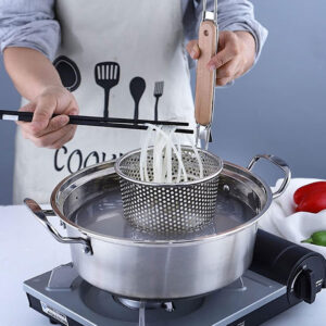 Stainless Steel Noodle Strainer Basket with Wooden Handle
