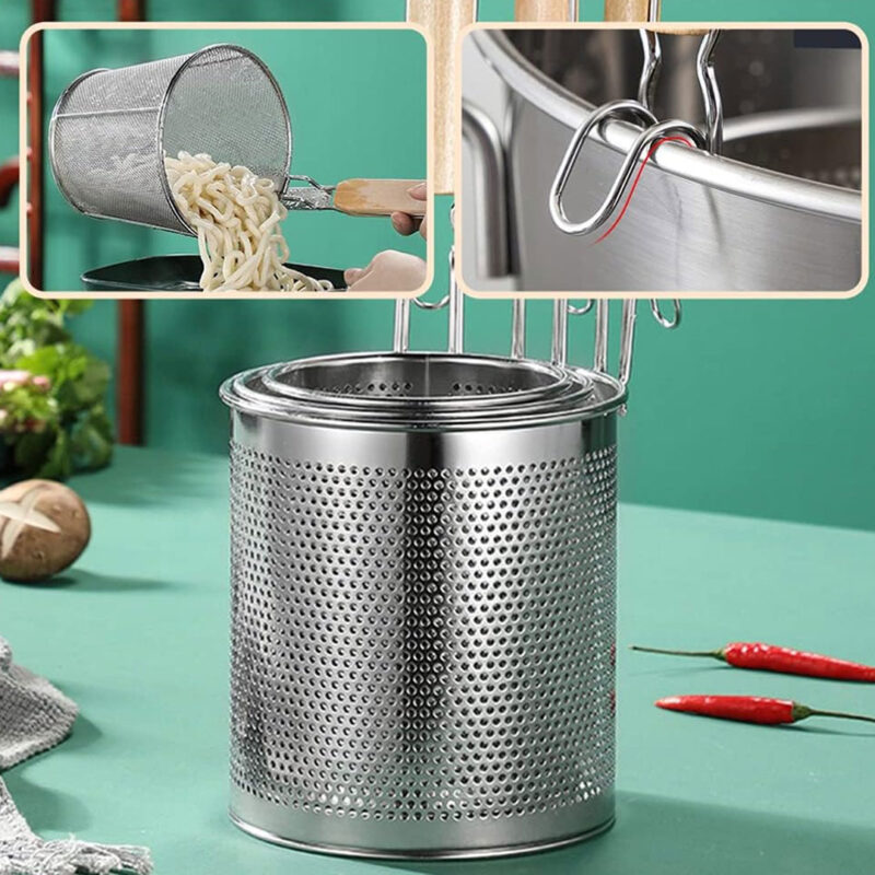 Stainless Steel Noodle Strainer Basket with Wooden Handle