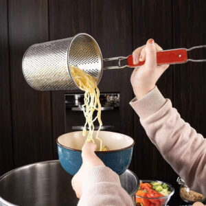 Stainless Steel Noodle Strainer Basket with Wooden Handle