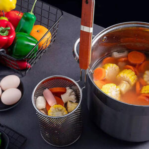 Stainless Steel Noodle Strainer Basket with Wooden Handle