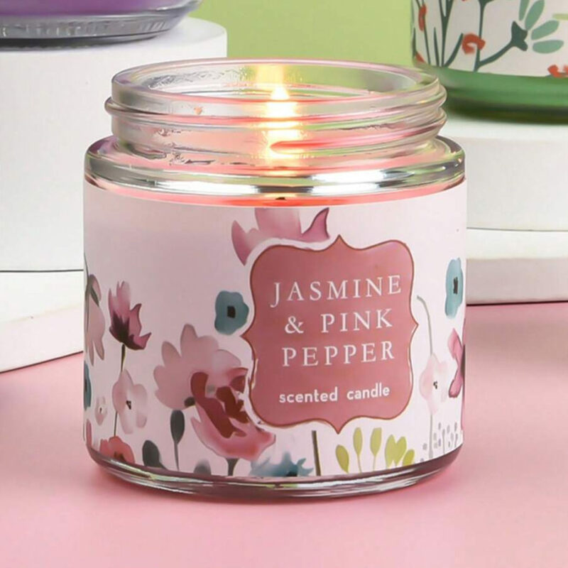 Soy Wax Scented Candle in Glass Jar - 4 Floral Fragrances