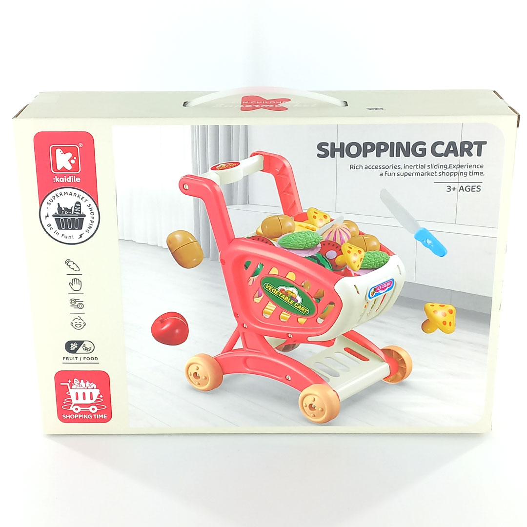 Kids Toy Shopping Cart with 15pc Play Food Set