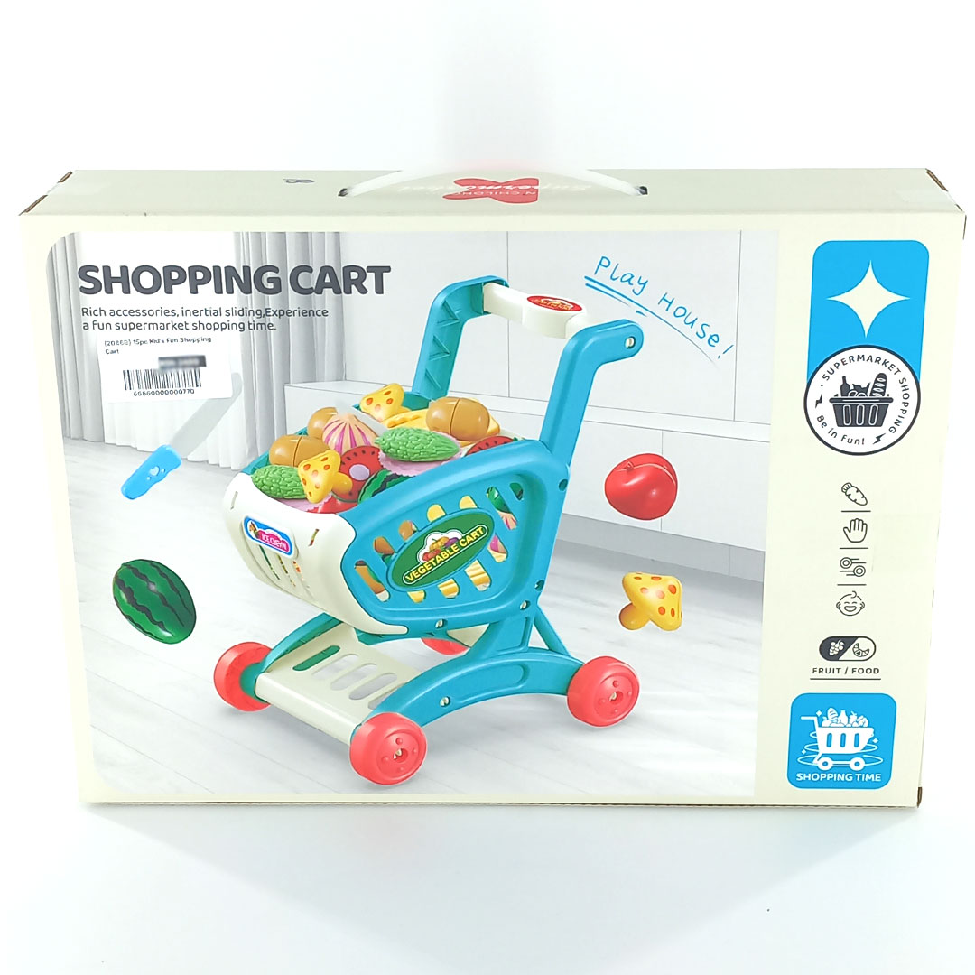Kids Toy Shopping Cart with 15pc Play Food Set