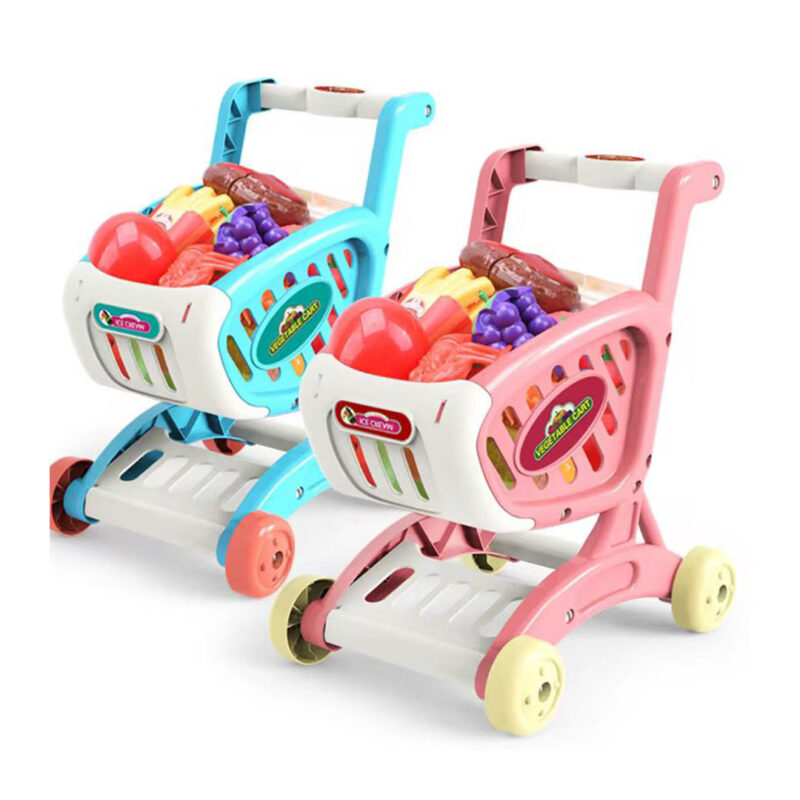 Kids Toy Shopping Cart with 15pc Play Food Set