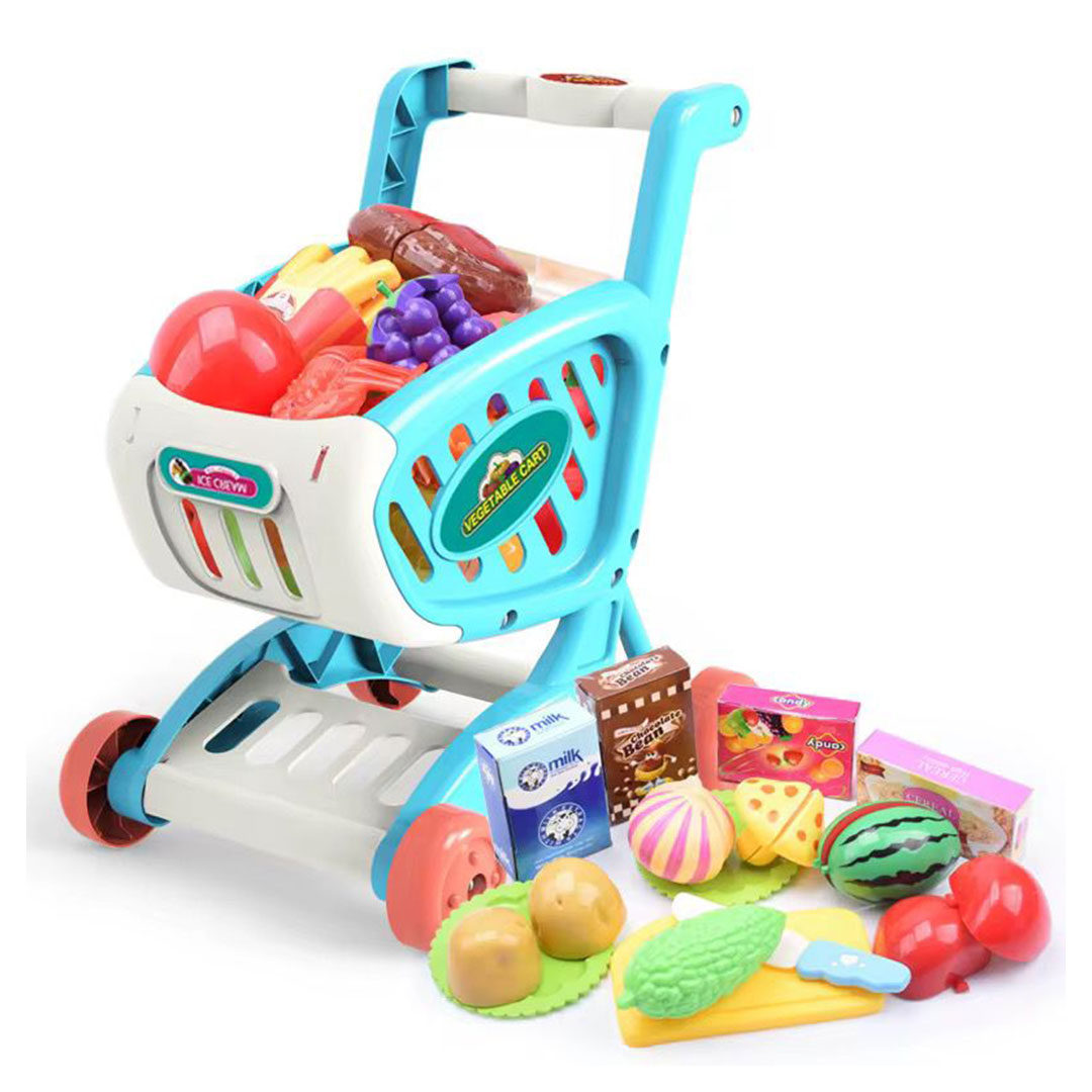 Kids Toy Shopping Cart with 15pc Play Food Set