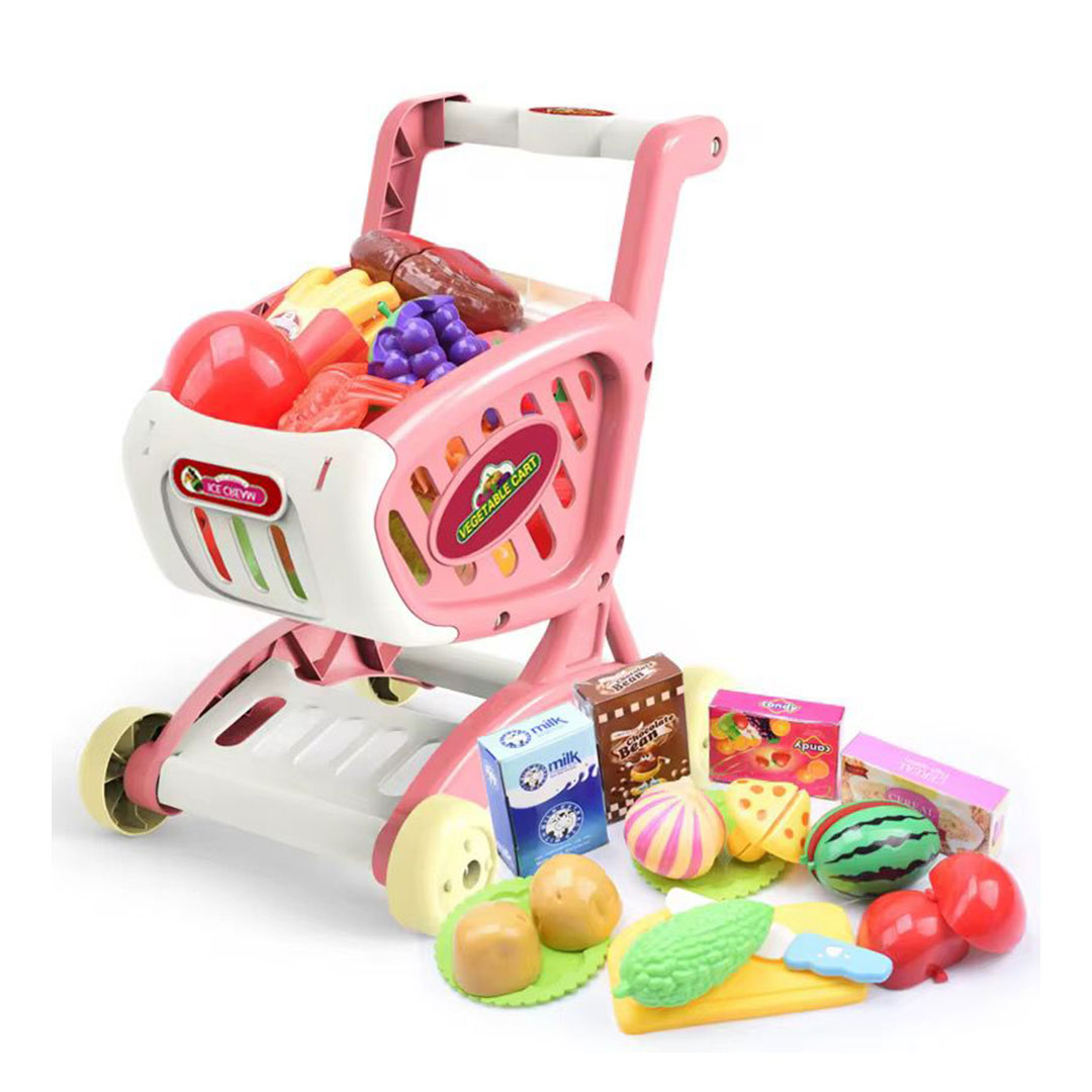 Kids Toy Shopping Cart with 15pc Play Food Set