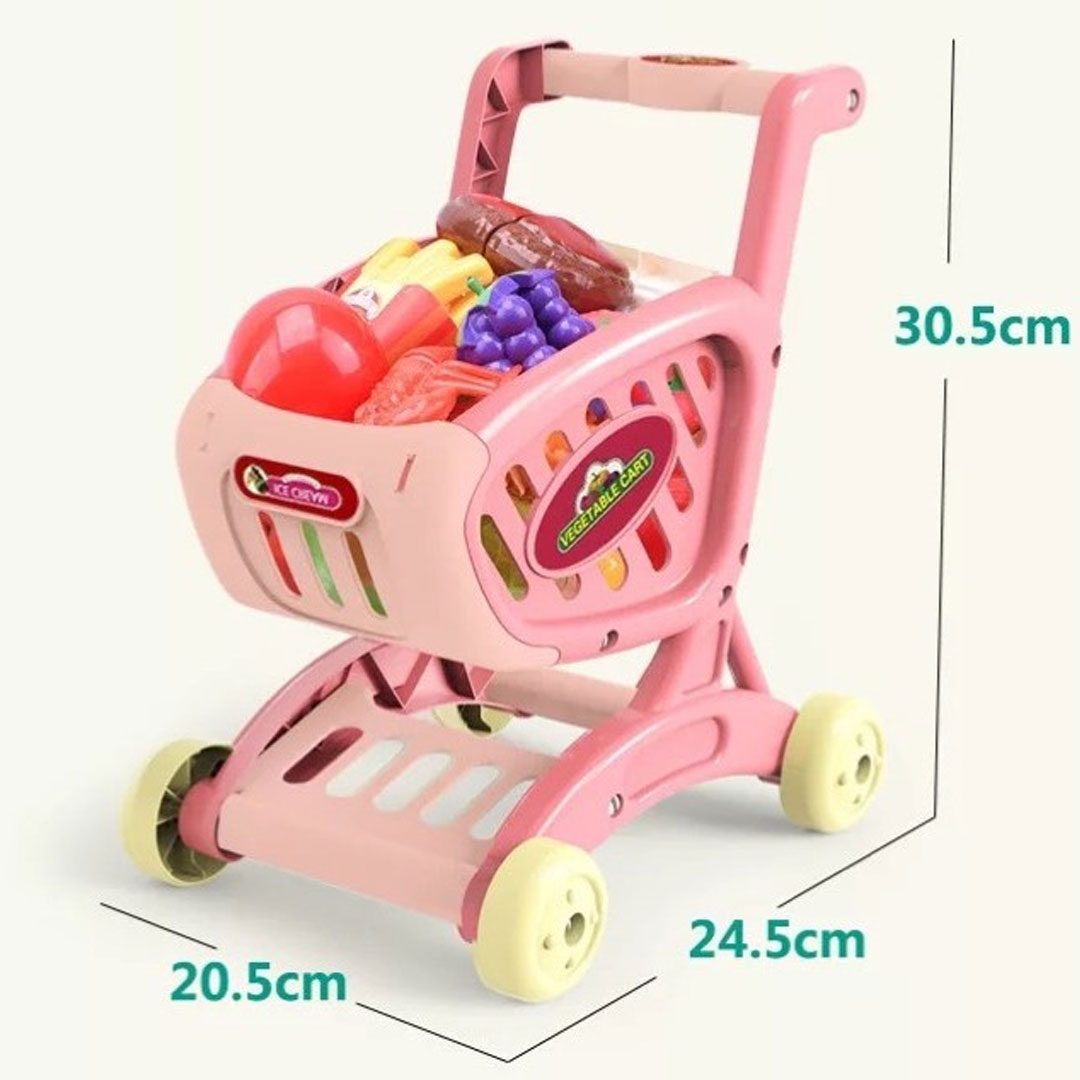 Kids Toy Shopping Cart with 15pc Play Food Set