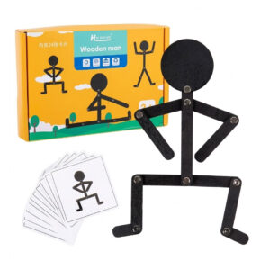 48 Styles Wooden Stickman Toy with 24 Pose Cards for Kids
