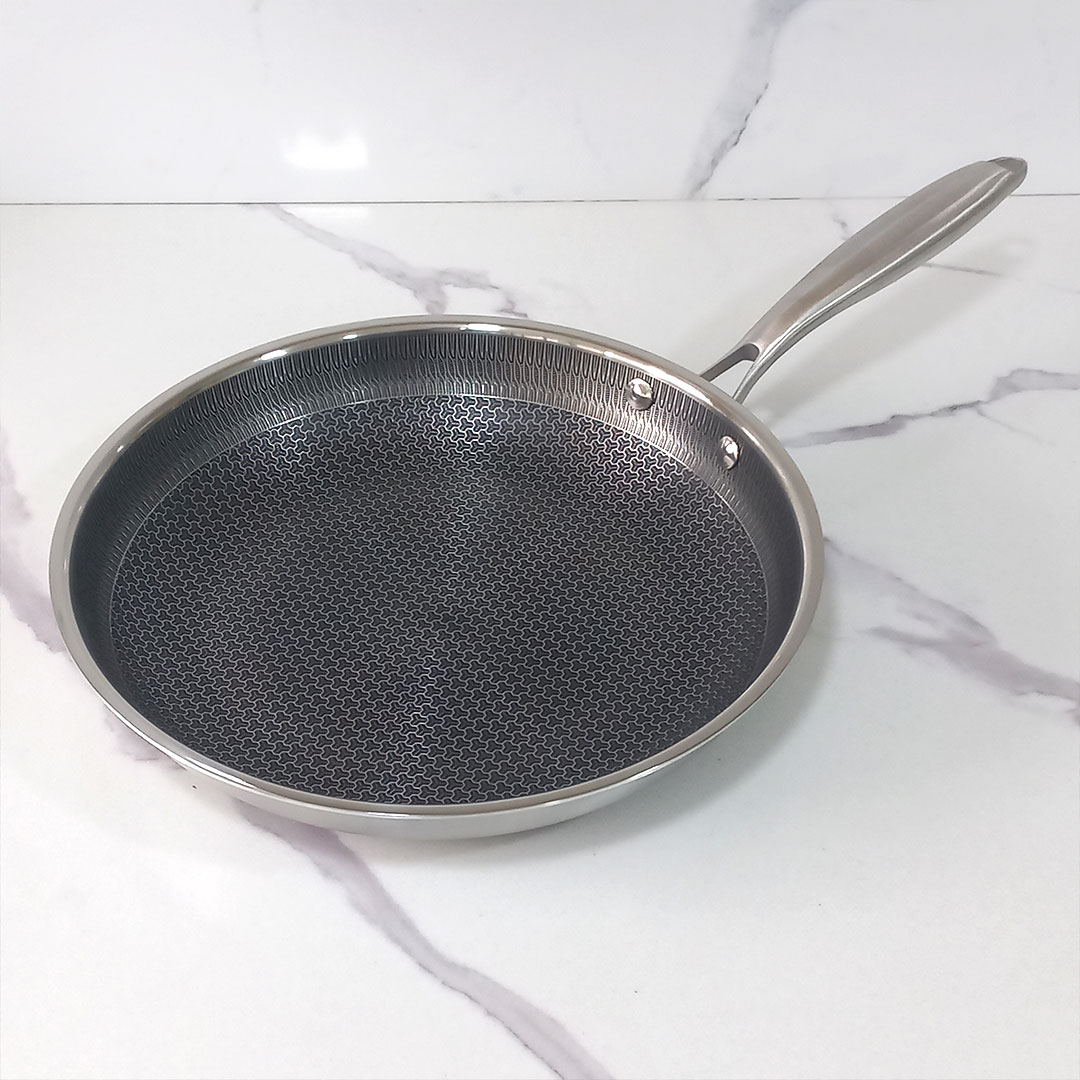 22, 26, or 30cm Tri Ply Stainless Steel Nonstick Frying Pan - Honeycomb Pattern
