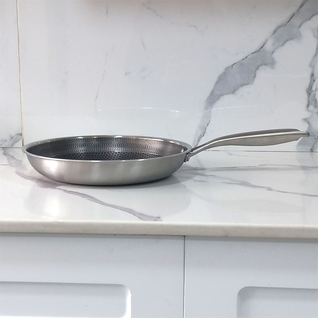 22, 26, or 30cm Tri Ply Stainless Steel Nonstick Frying Pan - Honeycomb Pattern