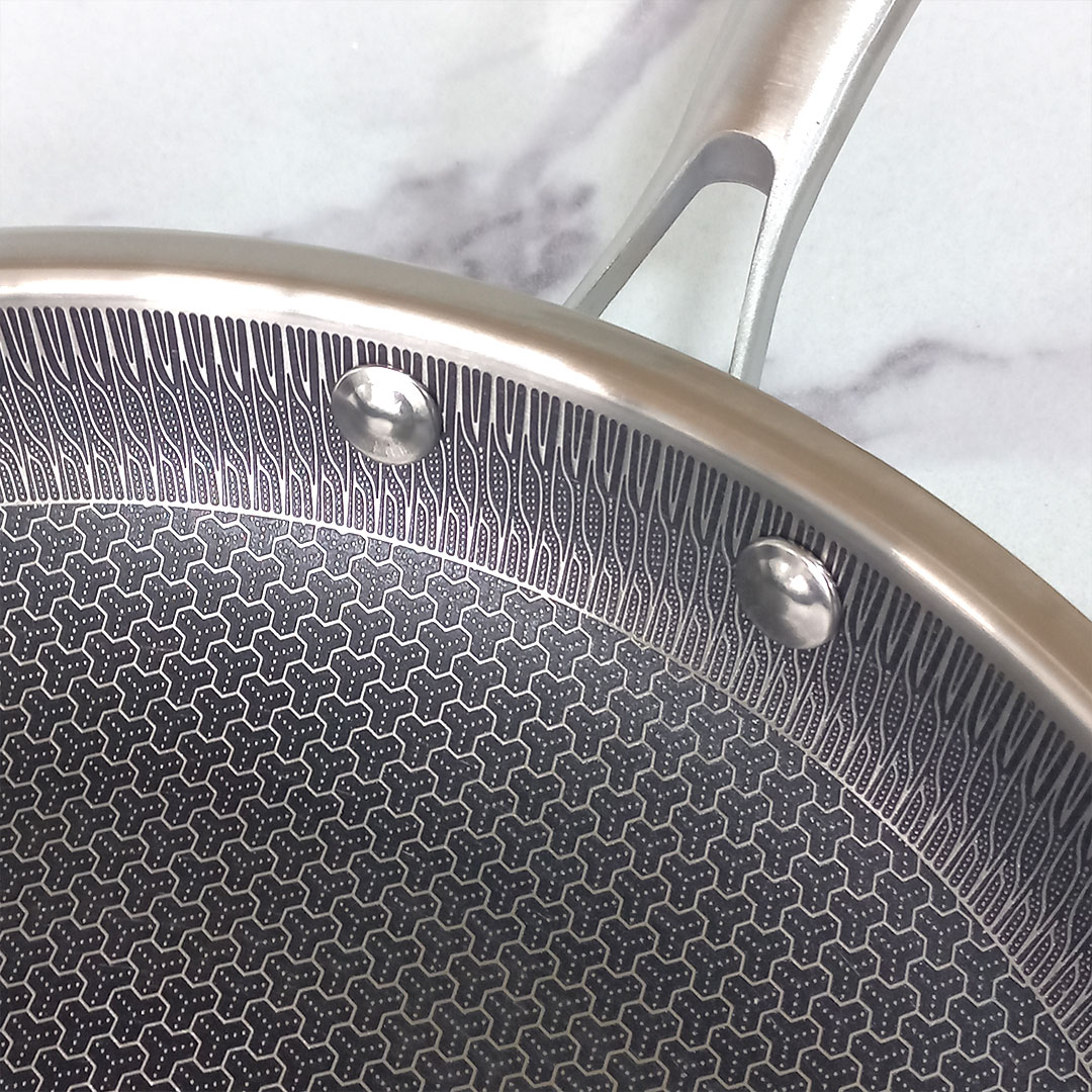 22, 26, or 30cm Tri Ply Stainless Steel Nonstick Frying Pan - Honeycomb Pattern
