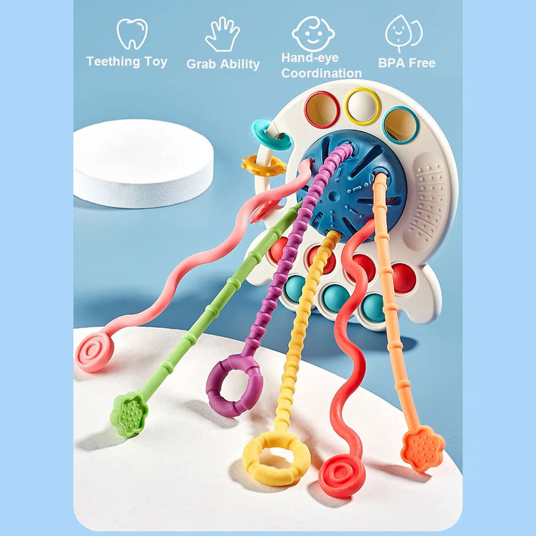 14cm Montessori Baby Pull String & Teether Octopus Sensory Toy