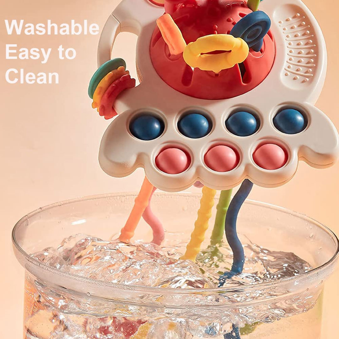 14cm Montessori Baby Pull String & Teether Octopus Sensory Toy
