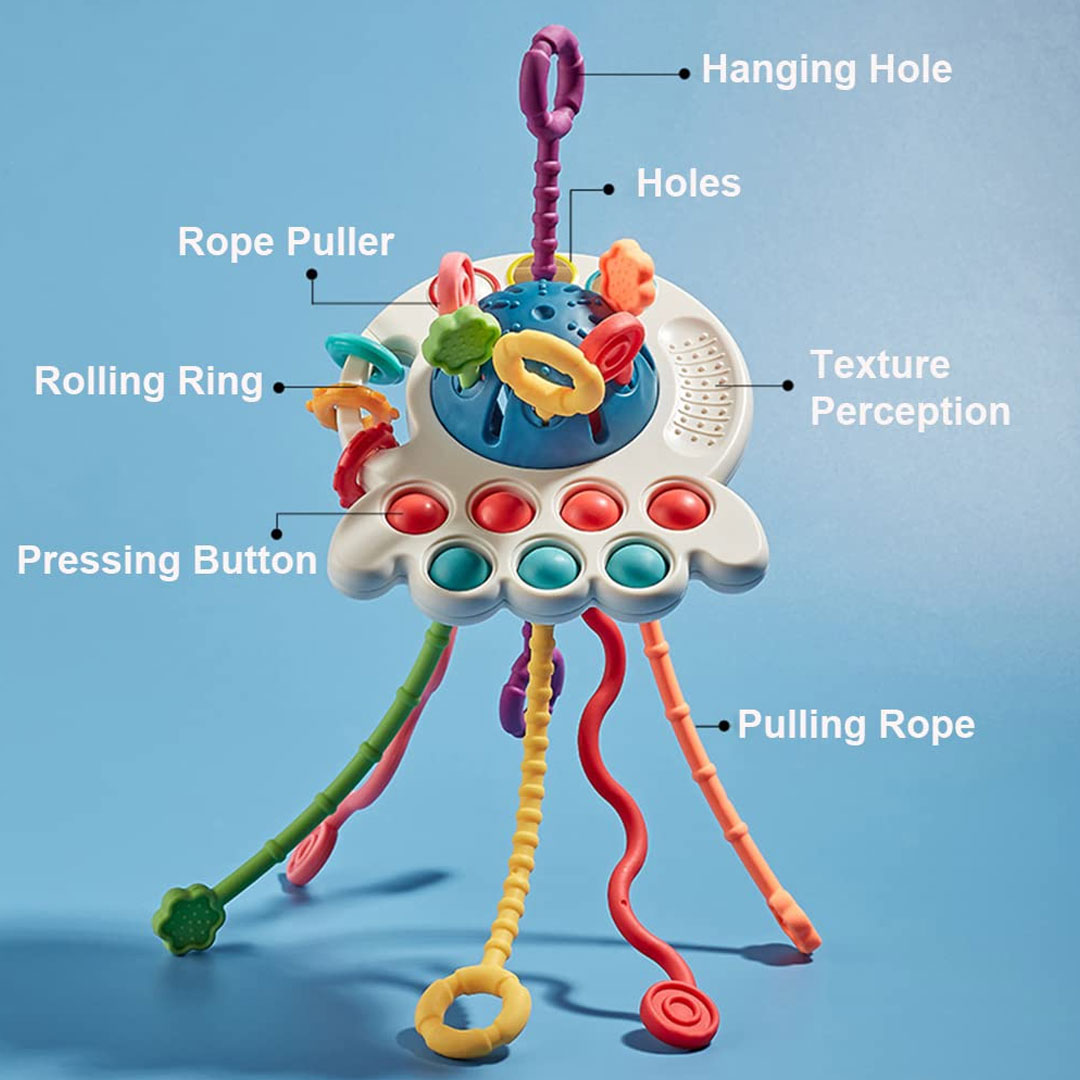 14cm Montessori Baby Pull String & Teether Octopus Sensory Toy