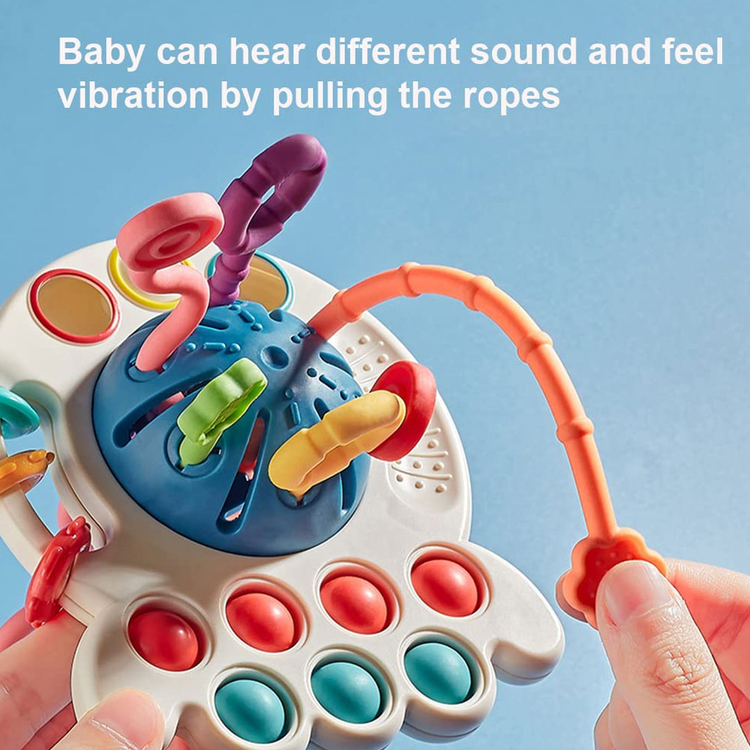 14cm Montessori Baby Pull String & Teether Octopus Sensory Toy