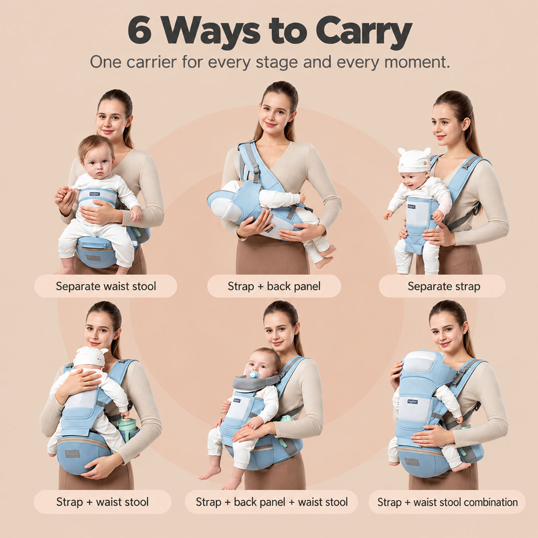 3 in 1 Ergonomic Baby Carrier with Hip Seat and Storage Pockets - Image 7
