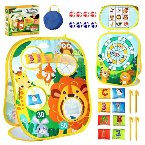 3 in 1 Sticky Dart Board and Bean Bag Toss Game Set for Kids