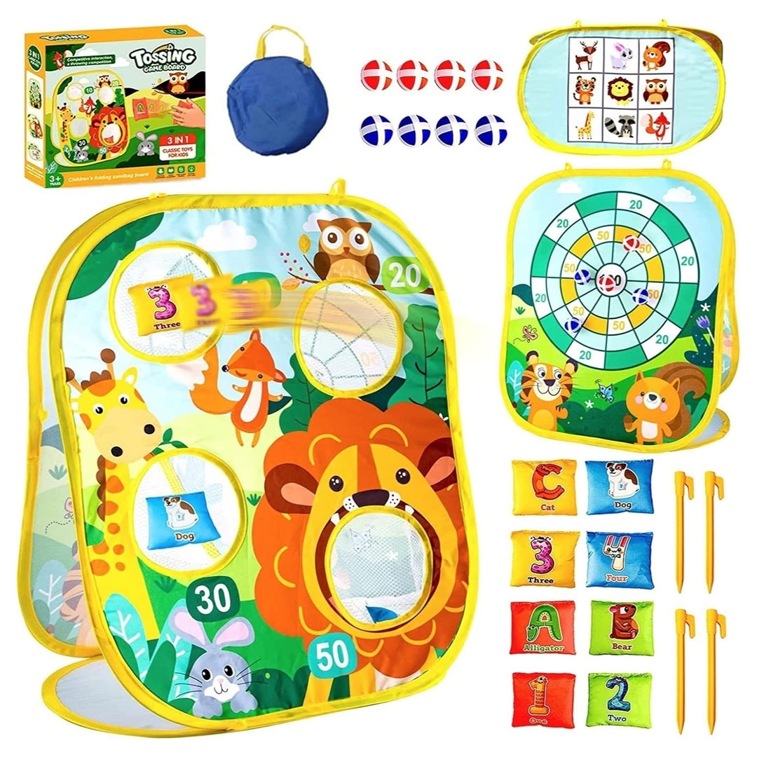 3 in 1 Sticky Dart Board and Bean Bag Toss Game Set for Kids