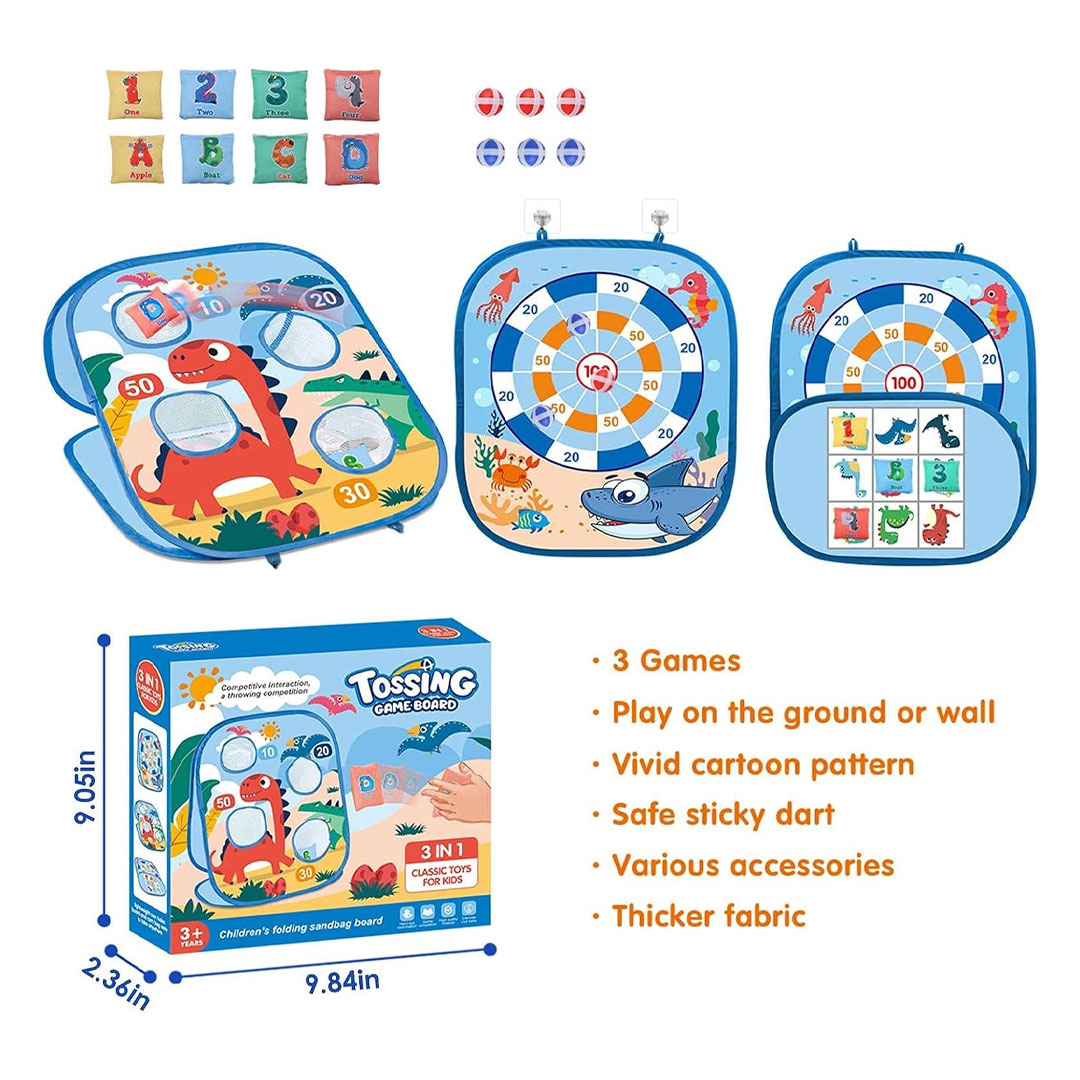 3 in 1 Sticky Dart Board and Bean Bag Toss Game Set for Kids