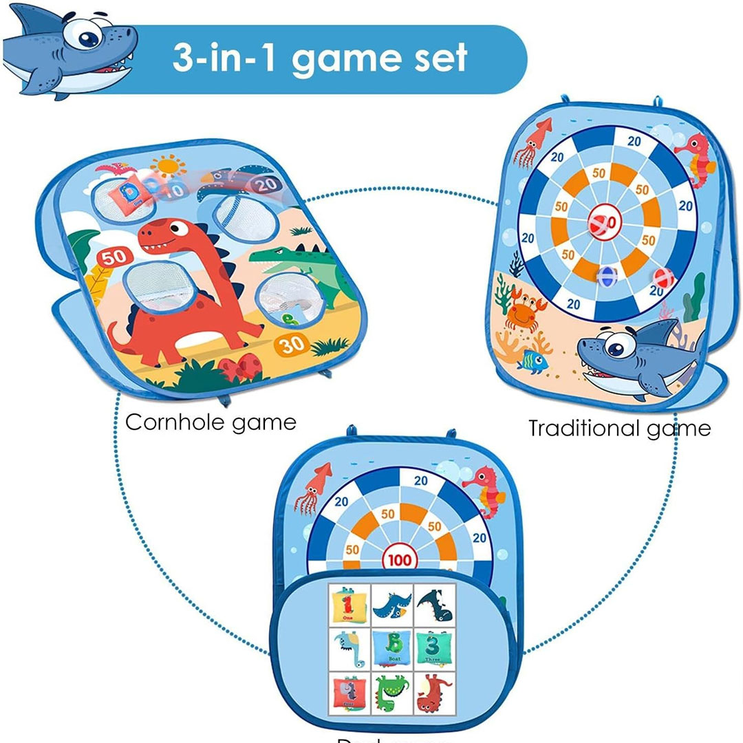 3 in 1 Sticky Dart Board and Bean Bag Toss Game Set for Kids