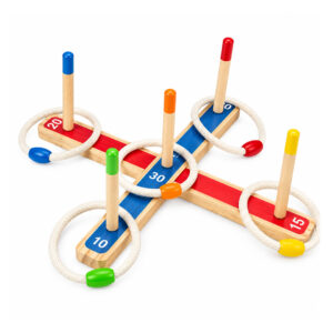 Wooden Ring Toss Game for Kids with 5 Scoring Pegs