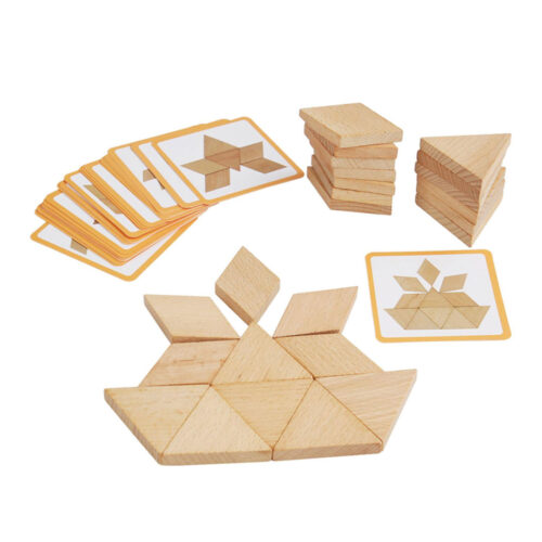 Wooden Pattern Blocks and Shape Puzzle Cards for Kids