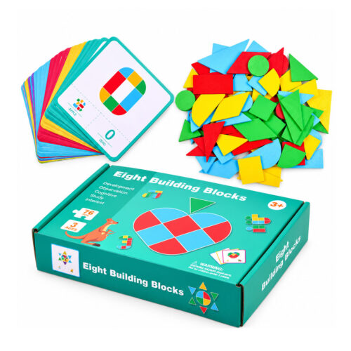 76pc Wooden Geometric Shape Puzzle Set with Pattern Cards