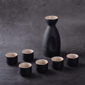 7pc Black Ceramic Sake Set