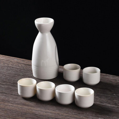 7pc White Ceramic Sake Set