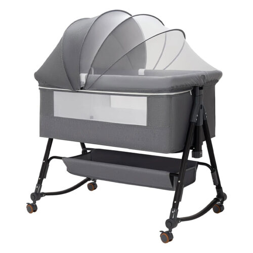 Baby Bassinet & Bedside Sleeper with Mosquito Net Canopy, Wheels & Storage Basket