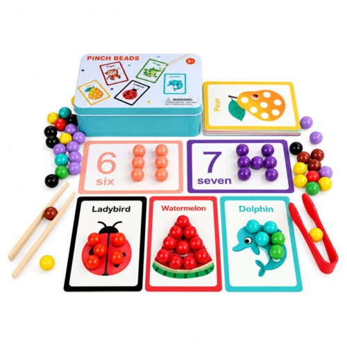 Montessori Pinch Beads Color Sorting and Number Matching Game