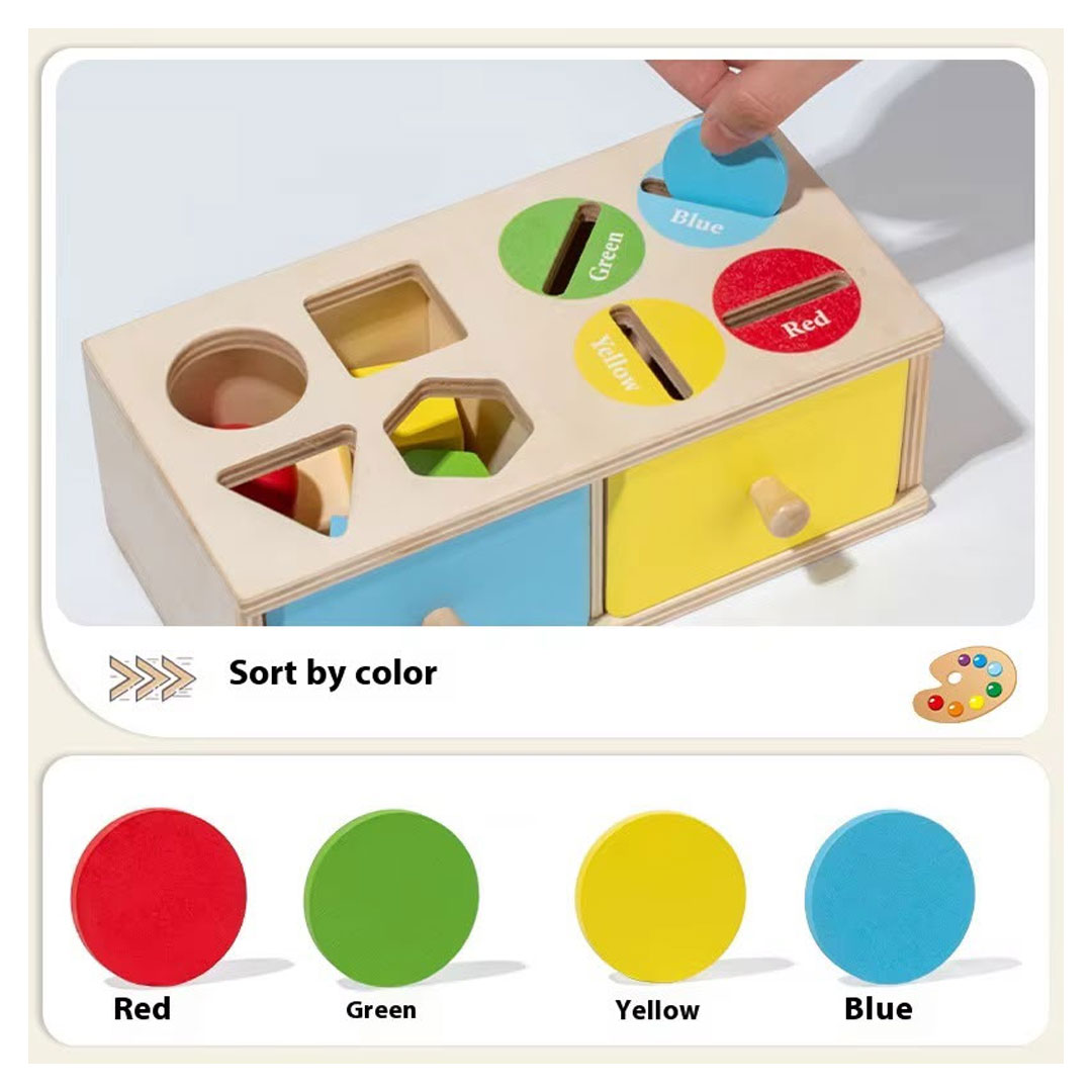 Montessori Wooden Shape Sorter & Color Coin Drop Box Toy