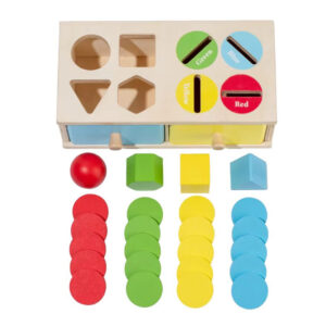 Montessori-Shape-Color-Classification-Coin-Box-2 Montessori Wooden Shape Sorter & Color Coin Drop Box Toy