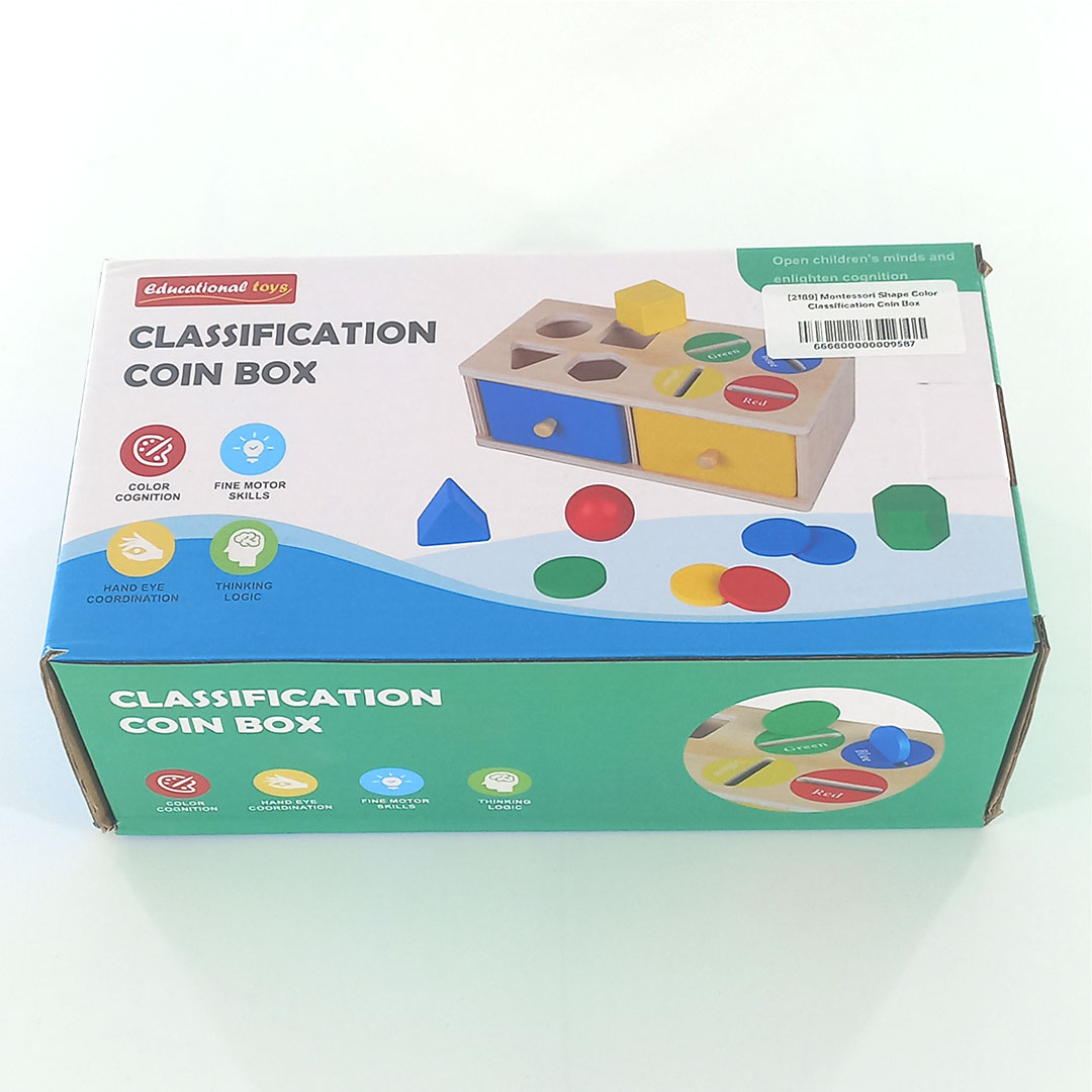Montessori Wooden Shape Sorter & Color Coin Drop Box Toy