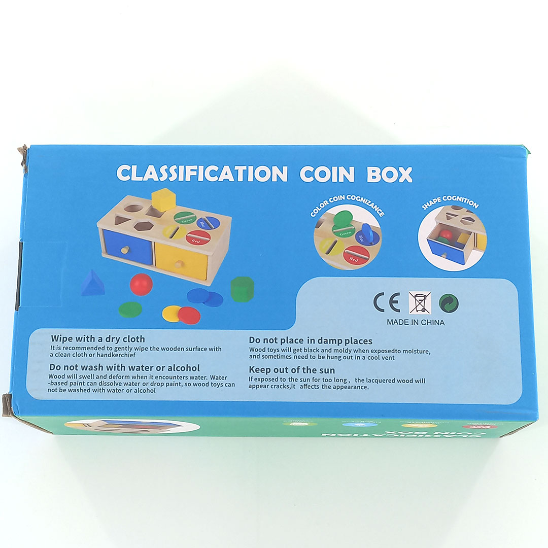 Montessori Wooden Shape Sorter & Color Coin Drop Box Toy