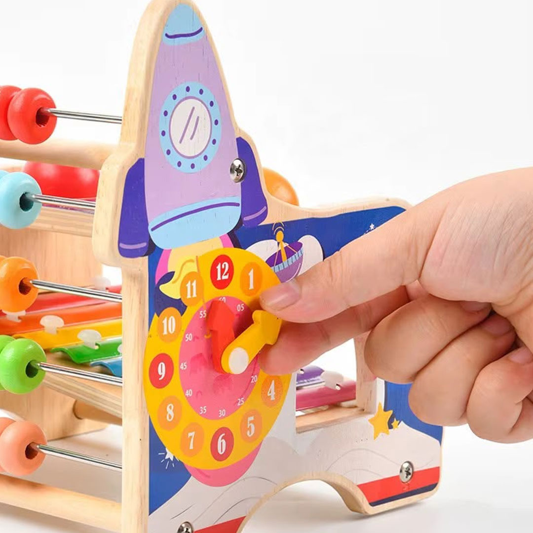 Wooden Montessori Space Themed Pound-a-Ball Hammer and Xylophone Toy