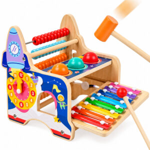Montessori-Space-Themed-Pound-a-Ball-Hammer-and-Xylophone-Toy-5 Wooden Montessori Space Themed Pound-a-Ball Hammer and Xylophone Toy