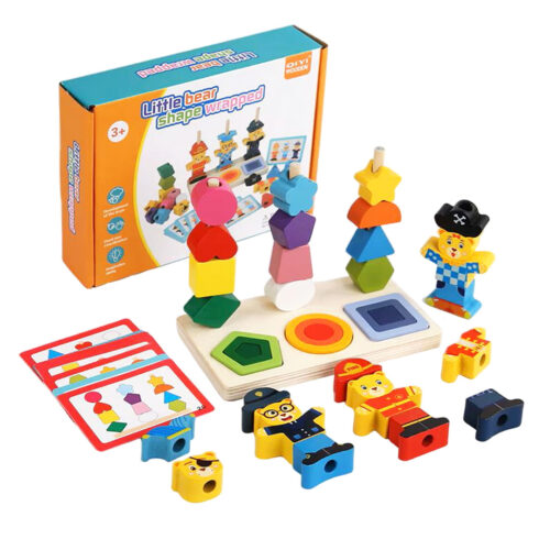 Montessori Wooden Bear Shape Sorting & Stacking Puzzle Toy