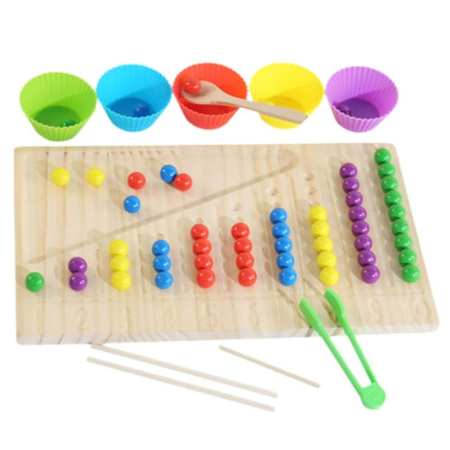 Montessori Wooden Color Sorting and Counting Bead Board Game