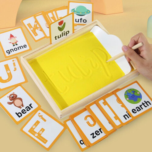 Montessori Sand Writing Tray with 36 Letter and Number Cards