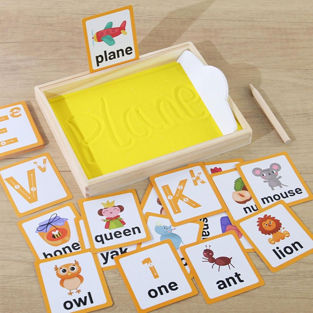 Montessori Sand Writing Tray with 36 Letter and Number Cards