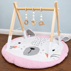 60x43x40cm Wooden Baby Activity Gym & Play Stand with 3 Hanging Toys
