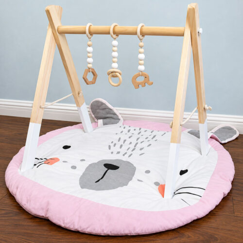 60x43x40cm Wooden Baby Activity Gym & Play Stand with 3 Hanging Toys