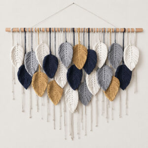 Navy-Grey-White-Brown-leaf-wall-hanging-1 80x60cm Macrame Wall Hanging Leaf Design Wall Decor