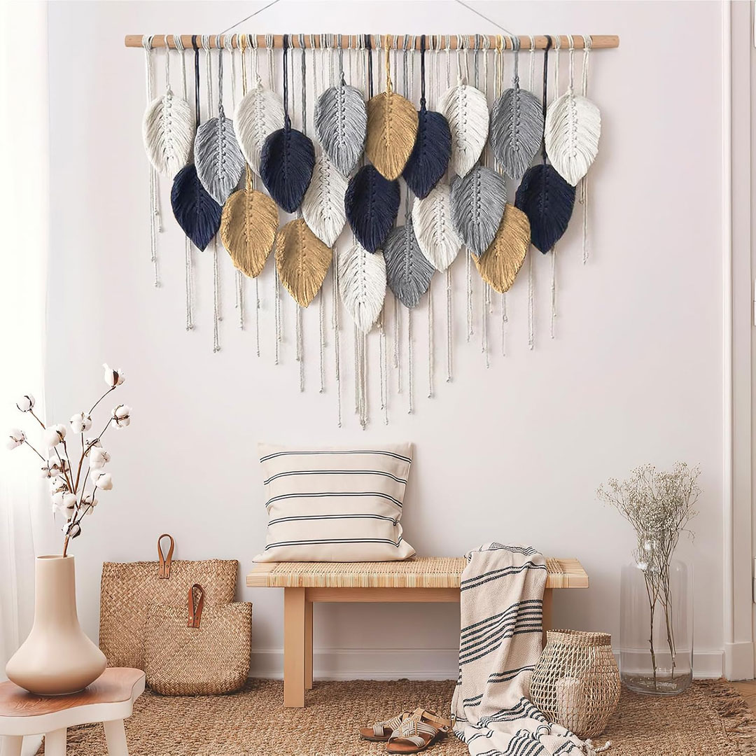 80x60cm Macrame Wall Hanging Leaf Design Wall Decor