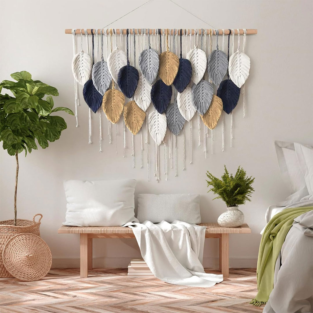 80x60cm Macrame Wall Hanging Leaf Design Wall Decor