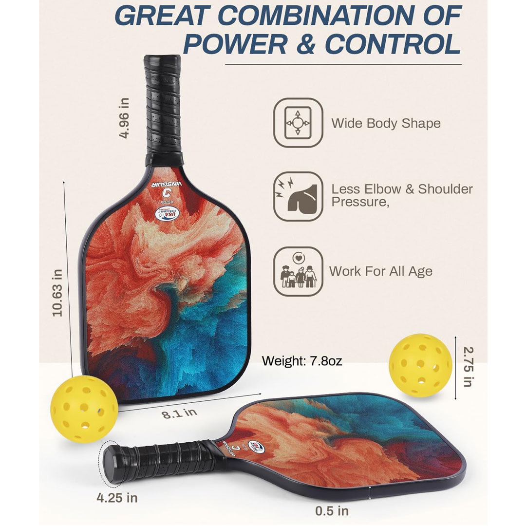 Vinsguir Pickleball Paddle Set with 2 Paddles, 4 Balls and Carry Bag