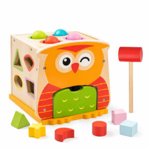 Owl Shape Sorter Wooden Toy with Hammer and Pounding Balls