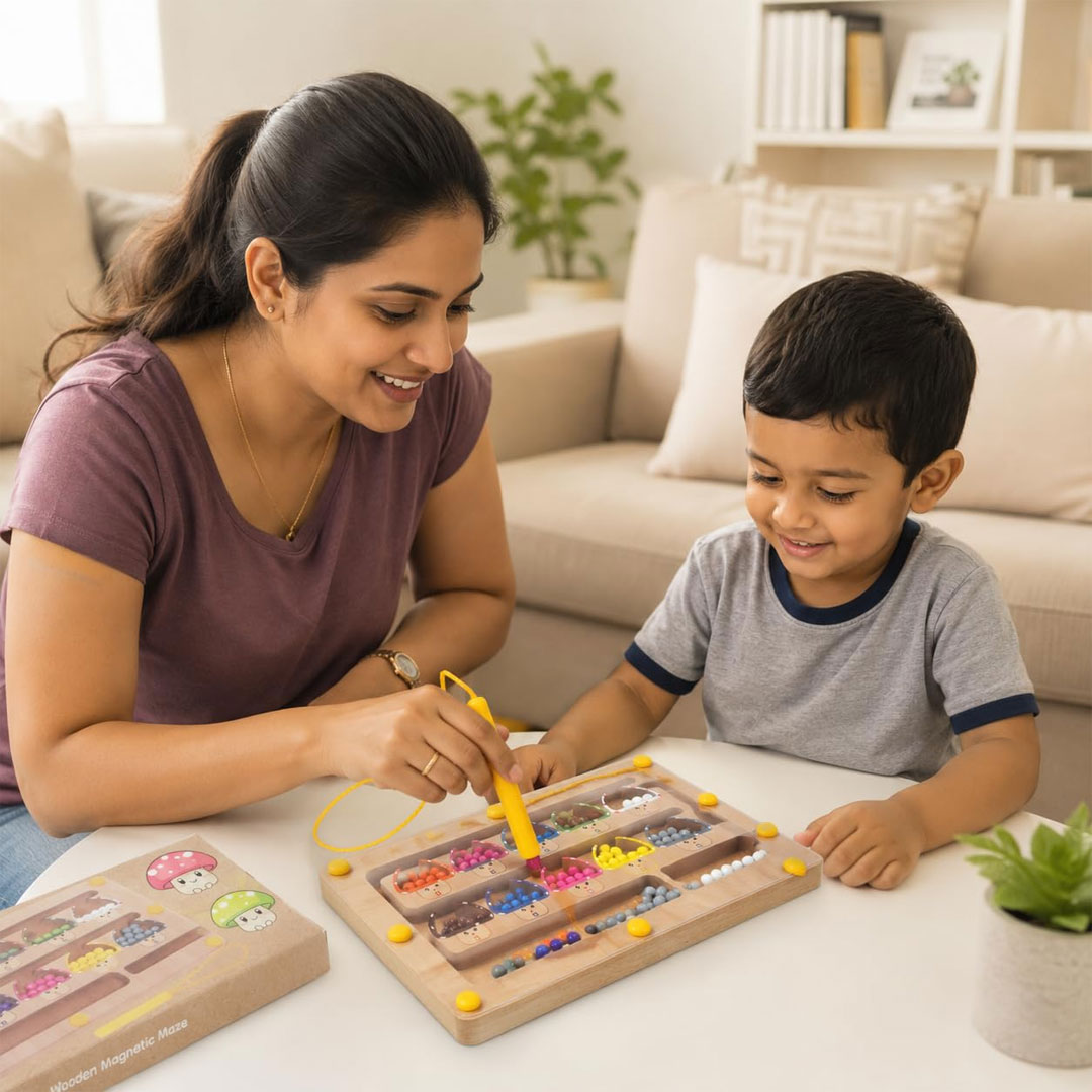 Wooden Magnetic Maze Bead Sorting and Counting Toy